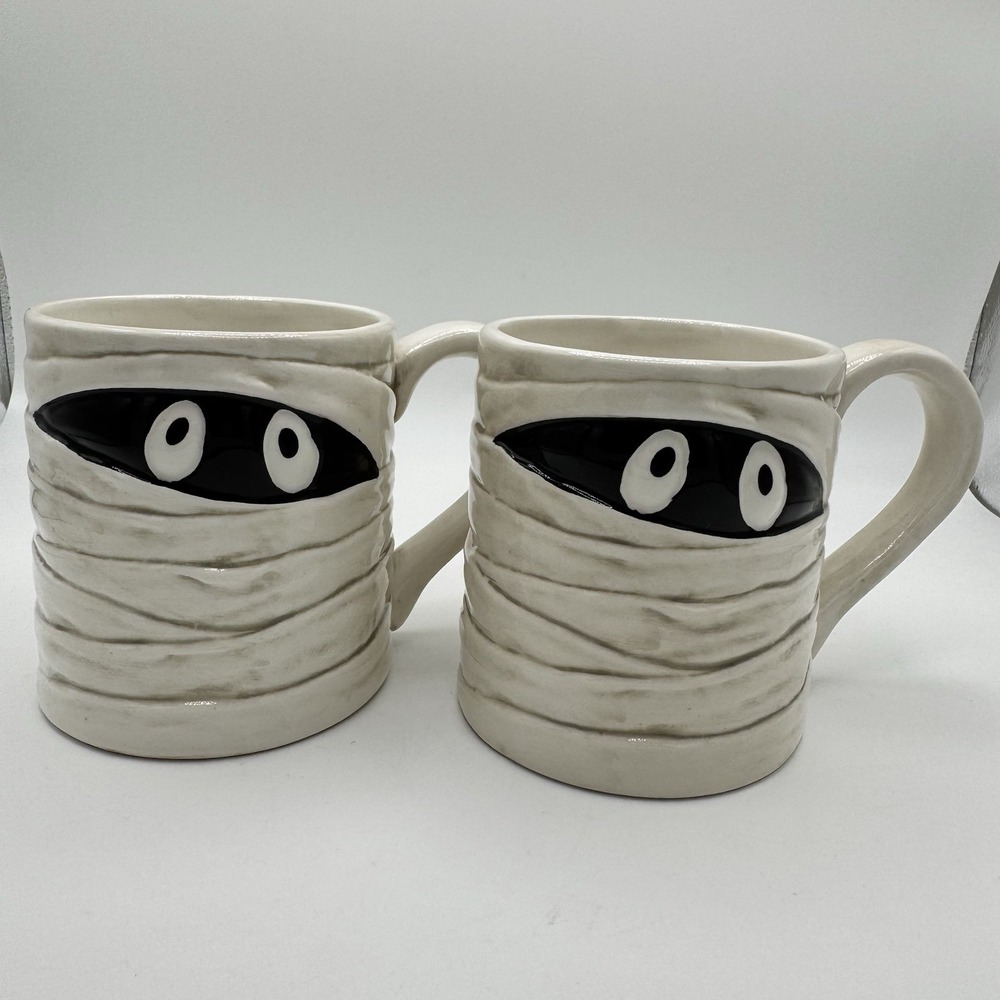 Blue Sky Clayworks Halloween Mummy Mug Set of 2 Ceramic Spooky Eyes 2021